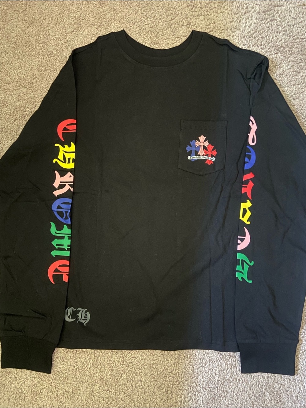 Chrome Hearts Black Crewneck Sweater with Multicolor Cross Flower Motif - Picture 2 of 5